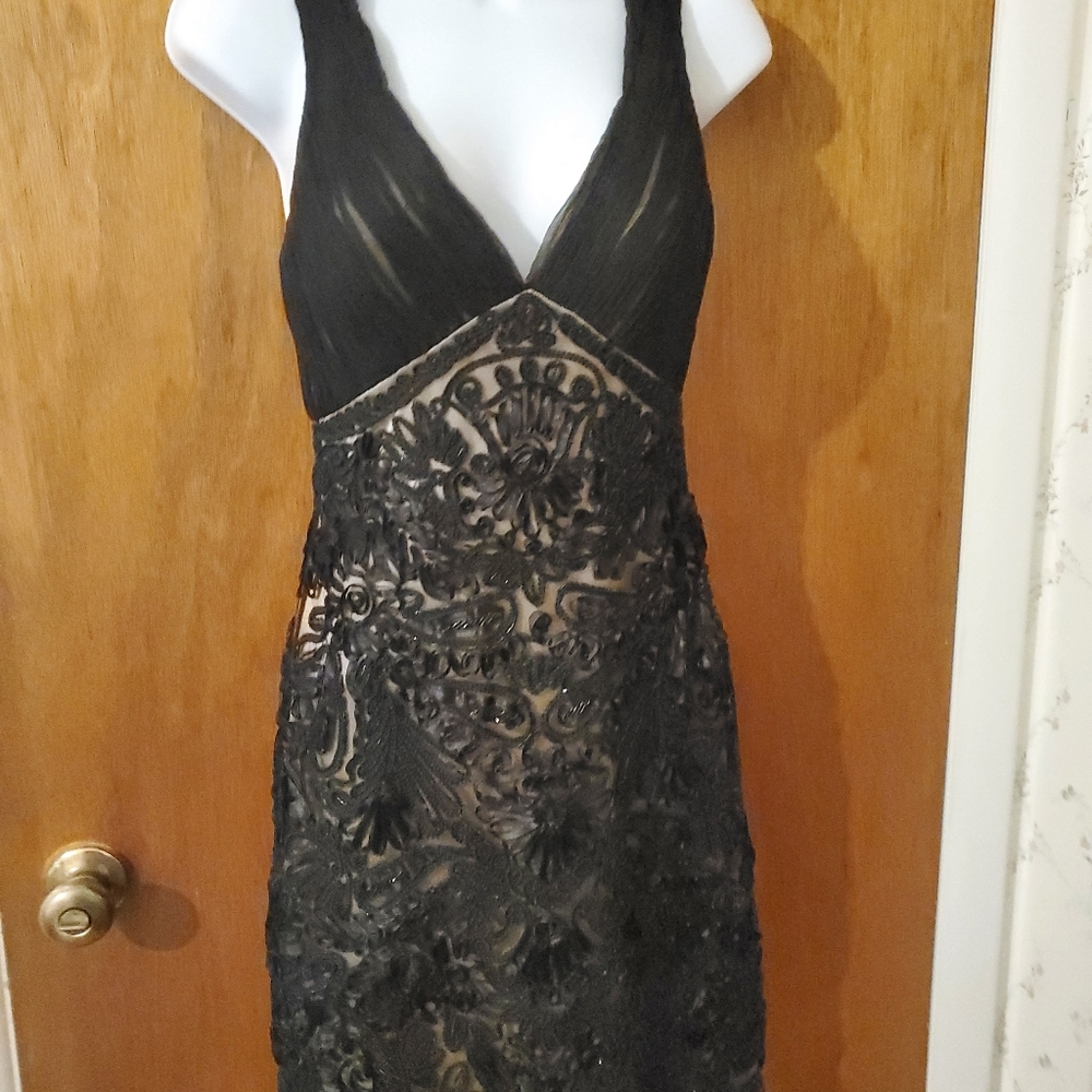 Sue Wong stunning cocktail dress. Size 2 black with tan underlay